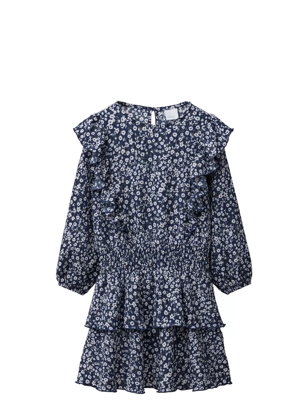 Zara Navy and White Floral Ruffle Dress